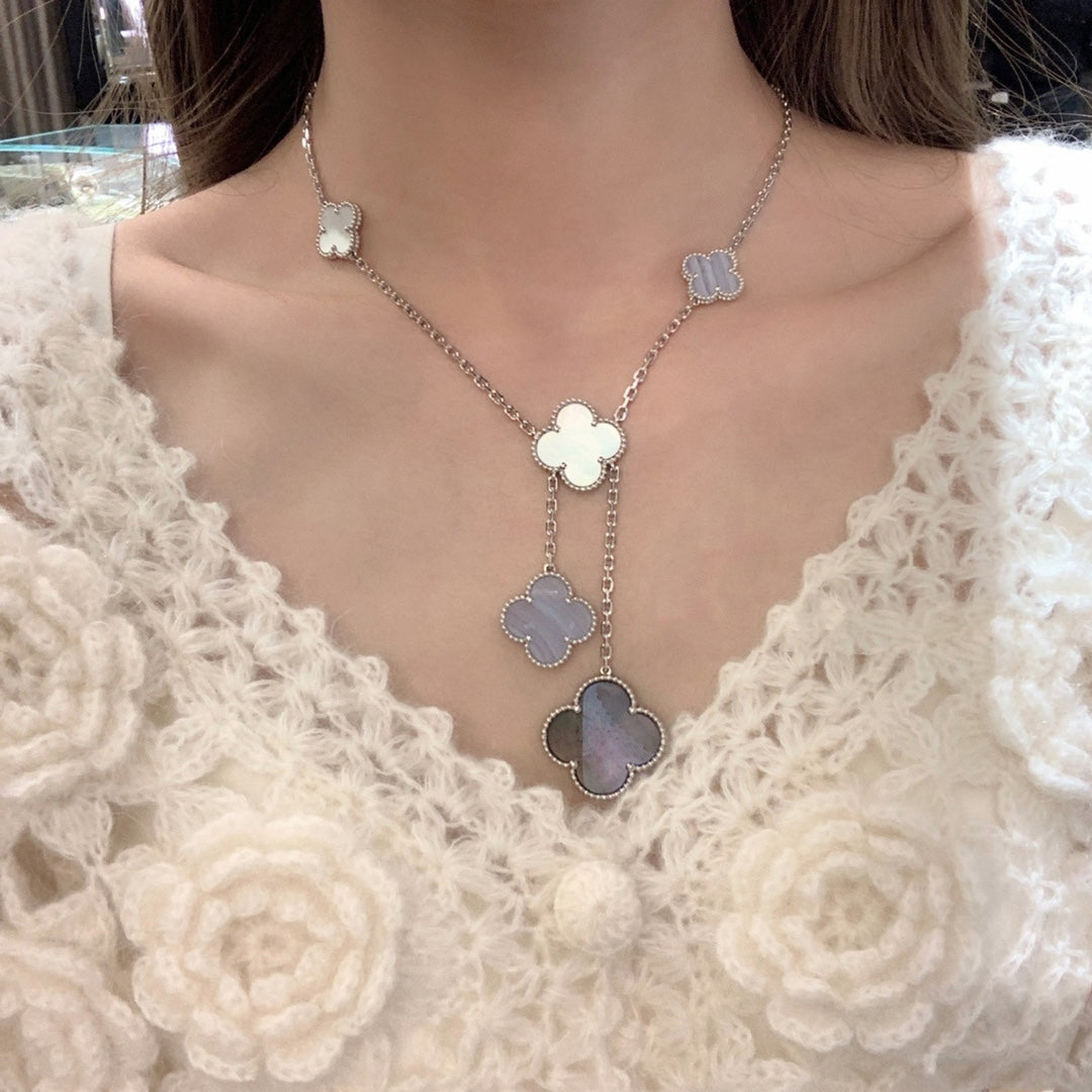 [moco jewelrys]KLEE PERLMUTT CHALCEDON HALSKETTE SILBER 6 MOTIVE