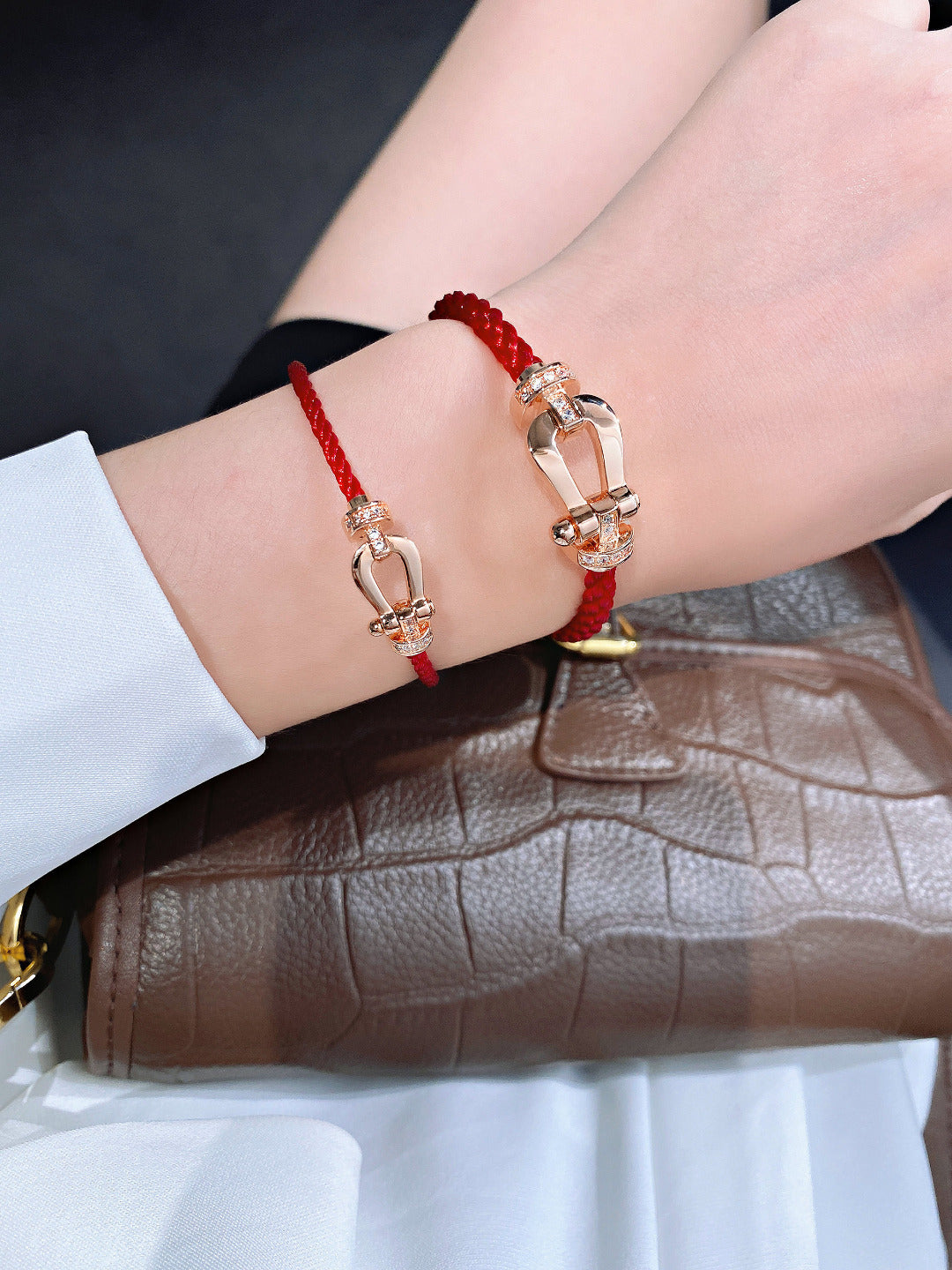 [moco jewelrys]FORCE 10 HALB DIAMANT ROTGOLD ROTES KORDELBAND GROSS UND MITTELGROSSES MODELL