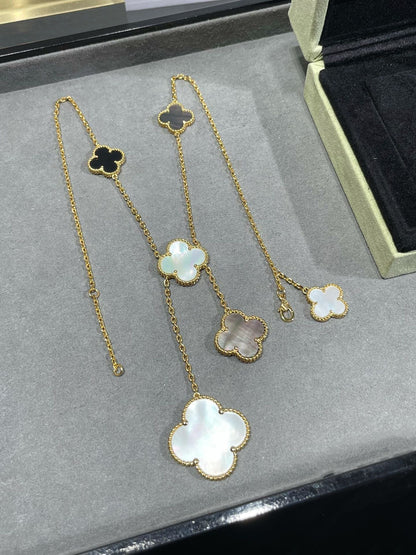 [moco jewelrys]KLEE 6 MOTIV PERLMUTT ONYX GOLD HALSKETTE