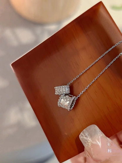 [moco jewelrys]PERLEE DOPPELTER ANHÄNGER SILBER DIAMANTEN HALSKETTE
