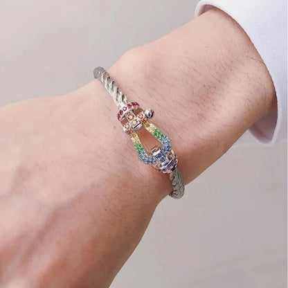 [moco jewelrys]GROSSES HUFEISEN FARBIGES DIAMANTENARMBAND SILBER