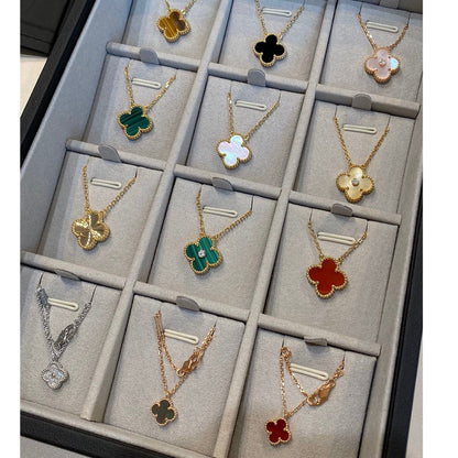 [moco jewelrys]CLOVER 15MM MALACHITE SINGLE FLOWER  NECKLACE