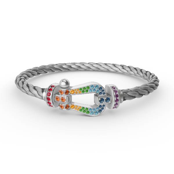[moco jewelrys]GROSSES HUFEISEN FARBIGES DIAMANTENARMBAND SILBER
