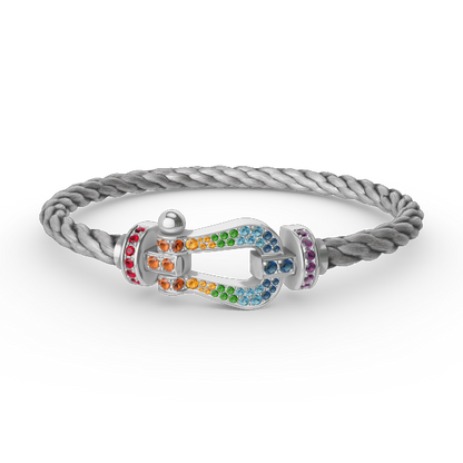 [moco jewelrys]GROSSES HUFEISEN FARBIGES DIAMANTENARMBAND SILBER
