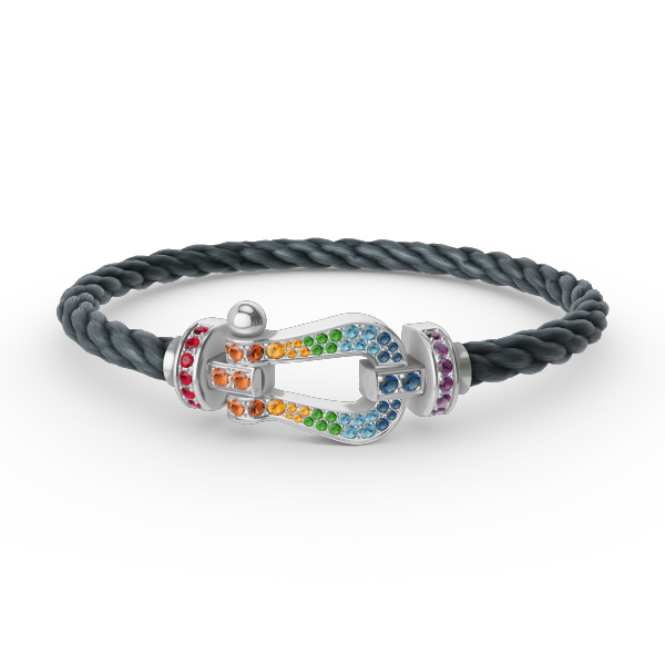 [moco jewelrys]GROSSES HUFEISEN FARBIGES DIAMANTENARMBAND SILBER