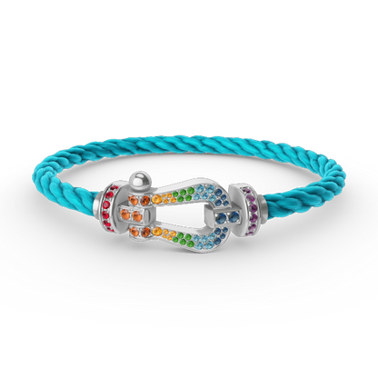 [moco jewelrys]GROSSES HUFEISEN FARBIGES DIAMANTENARMBAND SILBER