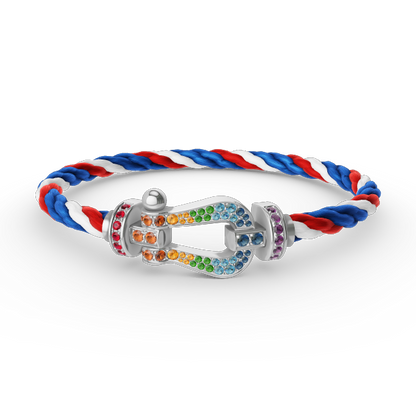 [moco jewelrys]GROSSES HUFEISEN FARBIGES DIAMANTENARMBAND SILBER