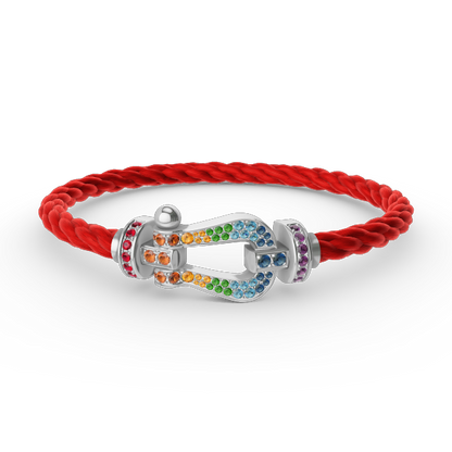 [moco jewelrys]GROSSES HUFEISEN FARBIGES DIAMANTENARMBAND SILBER