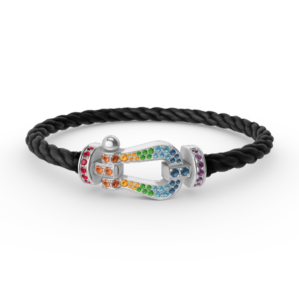 [moco jewelrys]GROSSES HUFEISEN FARBIGES DIAMANTENARMBAND SILBER