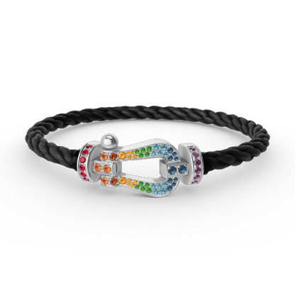 [moco jewelrys]GROSSES HUFEISEN FARBIGES DIAMANTENARMBAND SILBER
