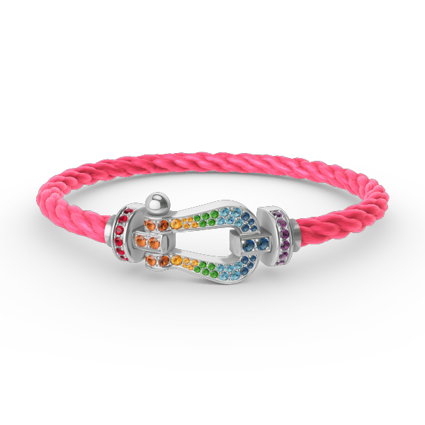 [moco jewelrys]GROSSES HUFEISEN FARBIGES DIAMANTENARMBAND SILBER