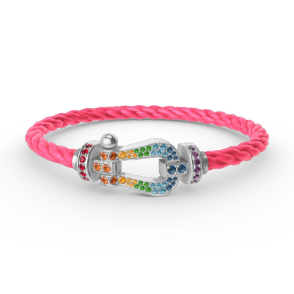 [moco jewelrys]GROSSES HUFEISEN FARBIGES DIAMANTENARMBAND SILBER